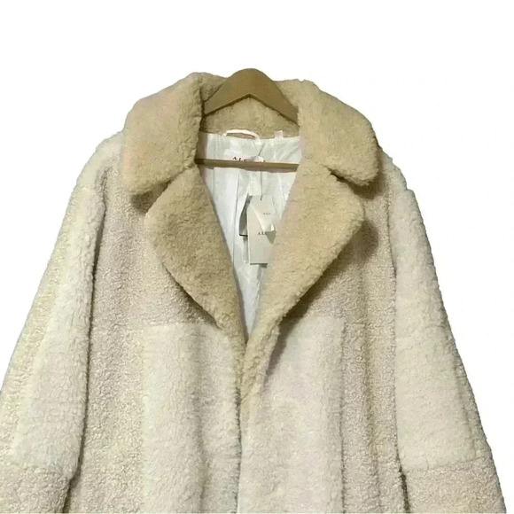 A.L.C Women’s Large Caramel Patchwork Patterned Stanley Faux Shearling Coat NWT - Picture 6 of 11